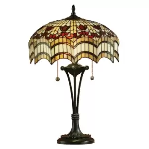 image of Vesta 2 Light Medium Table Lamp Dark Bronze, Tiffany Glass, E27