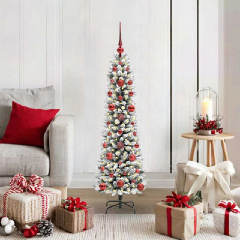 Image of vidaXL Artificial Christmas Tree with 150 LEDs, Red Balls Green and white 120 cm, Green 3396081