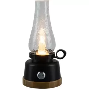 Image of Harperliving - LED Rechargeable Table Lantern, Black Base with Clear Glass Shade, Decorative Oil Lamp Style
