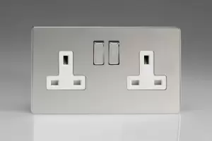 image of Varilight 2 Gang 13A Double Pole Switched Socket with Metal Rockers - XDC5WS