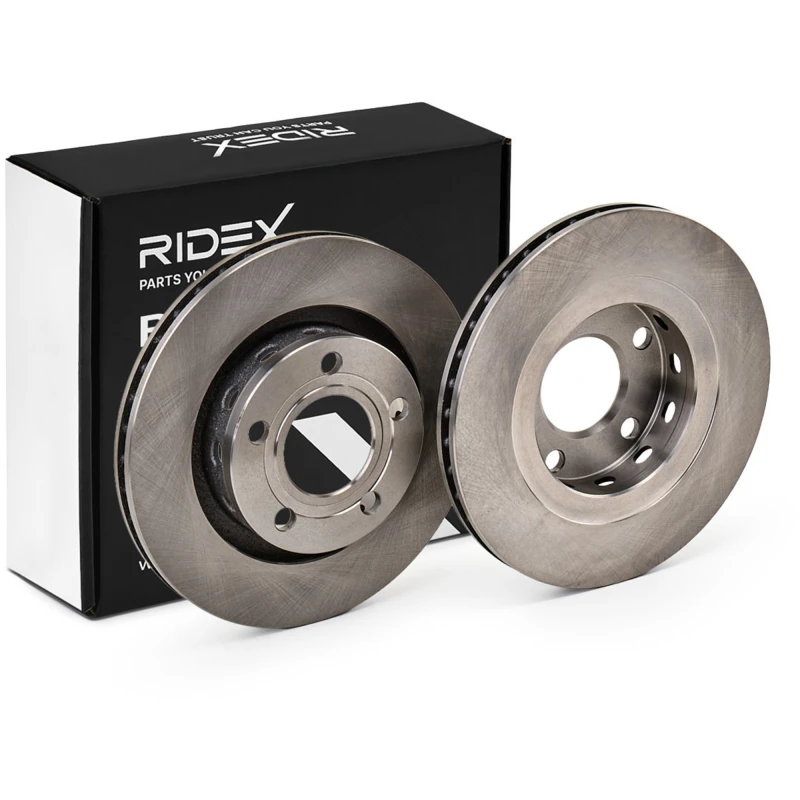 Image of RIDEX 82B0576 Brake disc Rear Axle, Vented, Cast Iron, Uncoated, Untreated, without bolts/screws Cast Iron Brake Disc (82)