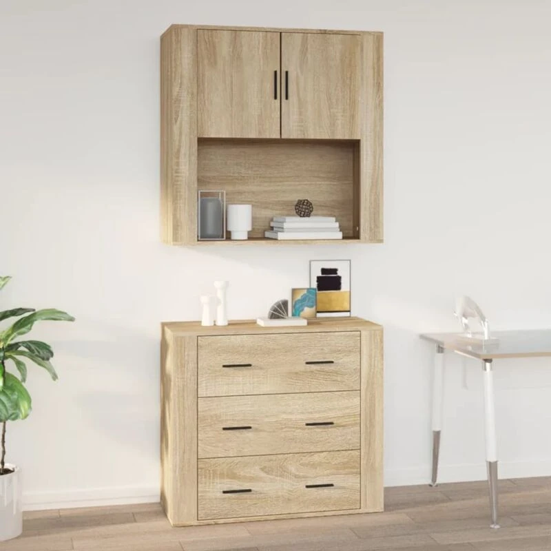Image of Vidaxl Wall Cabinet Sonoma Oak 80X33X80 Cm Engineered Wood 816587