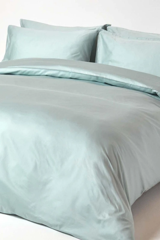 Image of Homescapes Sateen Cotton Duvet Cover Set 400 TC in Duck Egg Blue Size: Single Duck Egg Blue Unisex Single