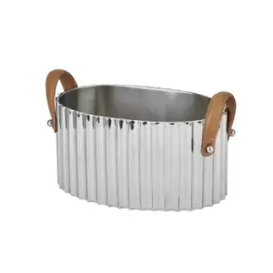 image of Large Silver Fluted Leather Handled Champagne Cooler