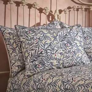 Image of Malory Traditional Floral Printed Piped Pillowcase Pair Navy
