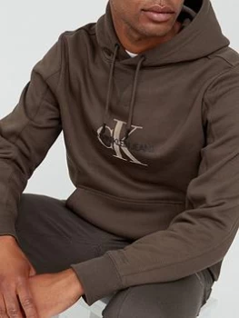 Image of Calvin Klein Jeans Archival Monogram Flock Overhead Hoodie - Olive