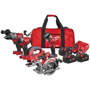 image of Milwaukee M18 FPP5L2-503B 18V Fuel 5pc Woodworking Kit with 3x 5.0Ah Batteries