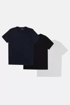 image of Mens 3 Pack Black White And Navy Crew Neck T-Shirts