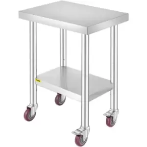 Image of VEVOR Stainless Steel Catering Work Table 24x18 Inch Commercial Kitchen Table with 4 Wheels Commercial Food Prep Workbench with Flexible Adjustment Sh
