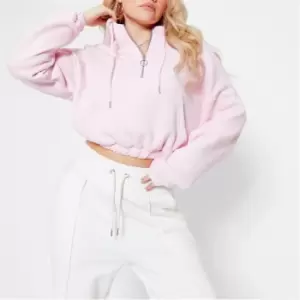 image of I Saw It First Half Zip Cropped Hoodie - Pink