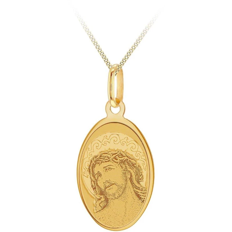 Image of Be You 9ct Gold Oval Christ Necklace Pendant Necklaces 18" Gold 72940910002