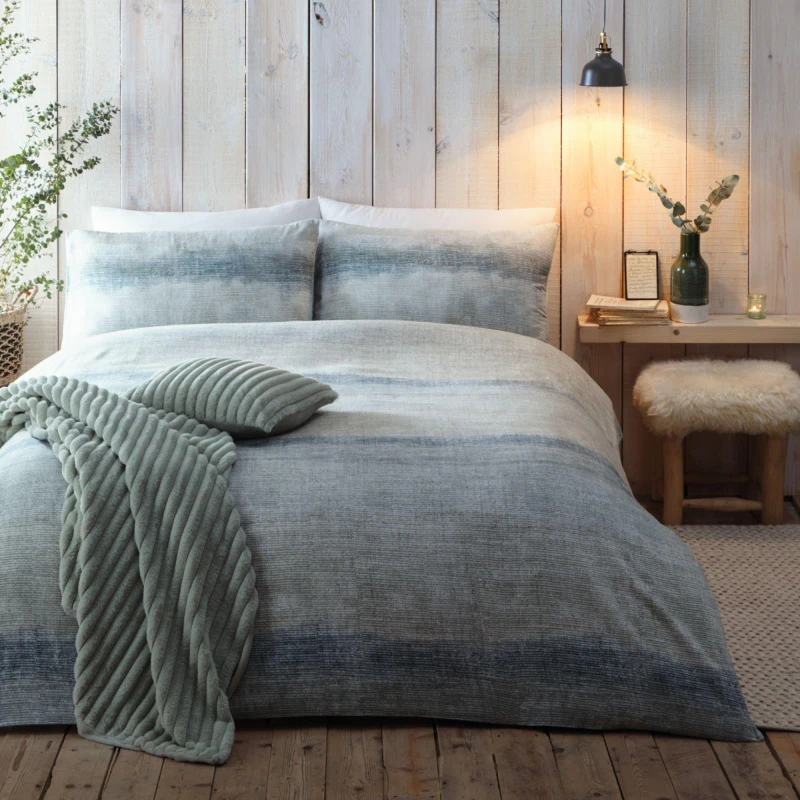 Image of Appletree Anson Stripe 100% Brushed Cotton Duvet Cover Set Duvet Cover Sets Single Green 38509815010