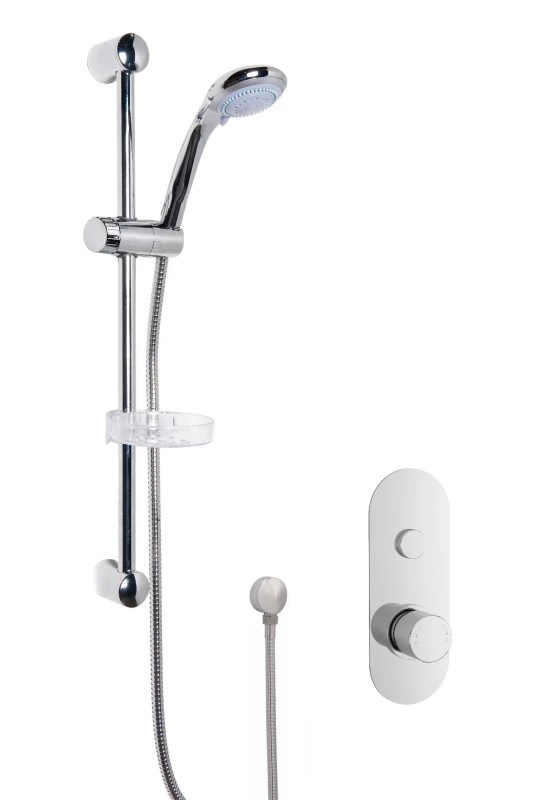 Image of Balterley Concealed Round Push 1 Button Valve Multi Function Handset Slide Rail Silver