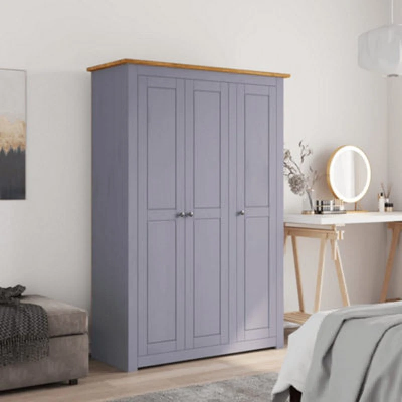Image of vidaXL 3-Door Wardrobe Grey Pine Panama Range Bedroom Clothes Organiser Closet