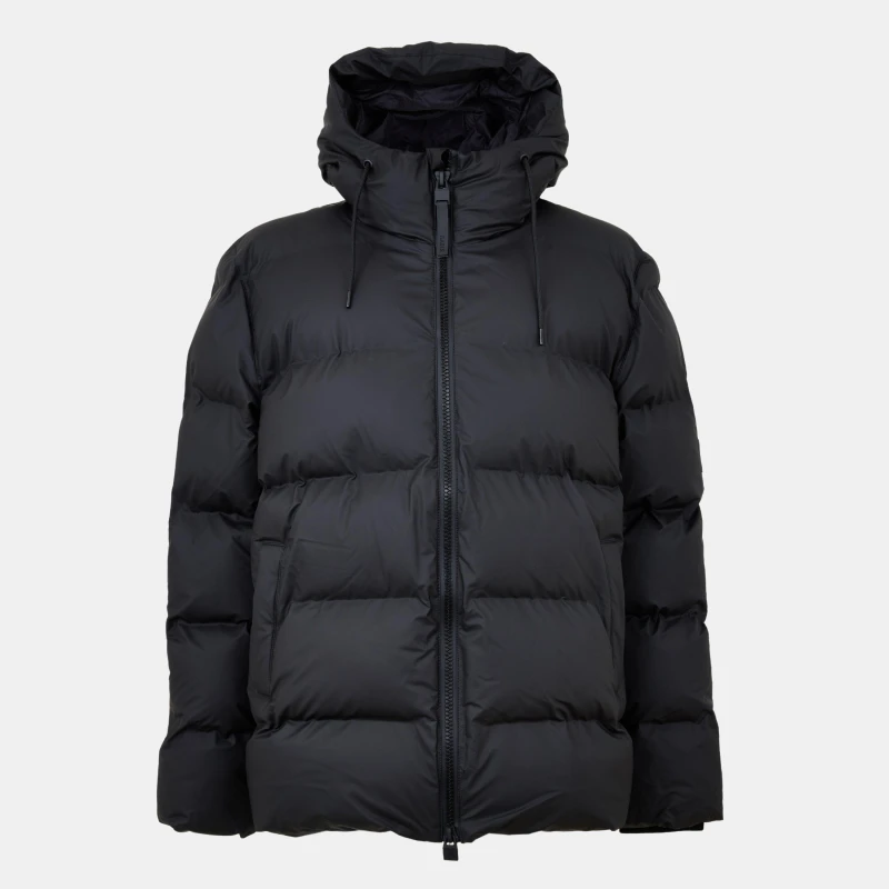 Image of Rains Mens Alta Waterproof Hooded Short Puffer Jacket Black 01 male X Small