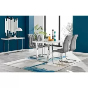 Image of Kylo White High Gloss Dining Table & 4 Grey Murano Chairs - Elephant Grey