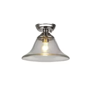 image of Dresden Flush Ceiling Lamp E27 With Smooth Bell 30cm Glass Shade Polished Nickel, Clear