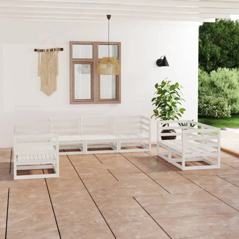 Image of VIDAXL 7 Piece Garden Lounge Set White Solid Pinewood Vidaxl 8720286465530