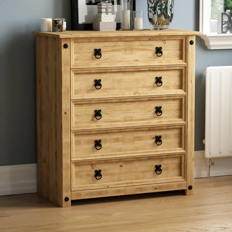 Image of Lassic Vida Designs Corona Rustic 5 Drawer Chest Pine unisex 5 Drawer