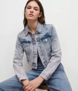 Image of AllSaints Womens Cotton Slim Fit Jinx Cropped Denim Jacket, Blue, Size: 6