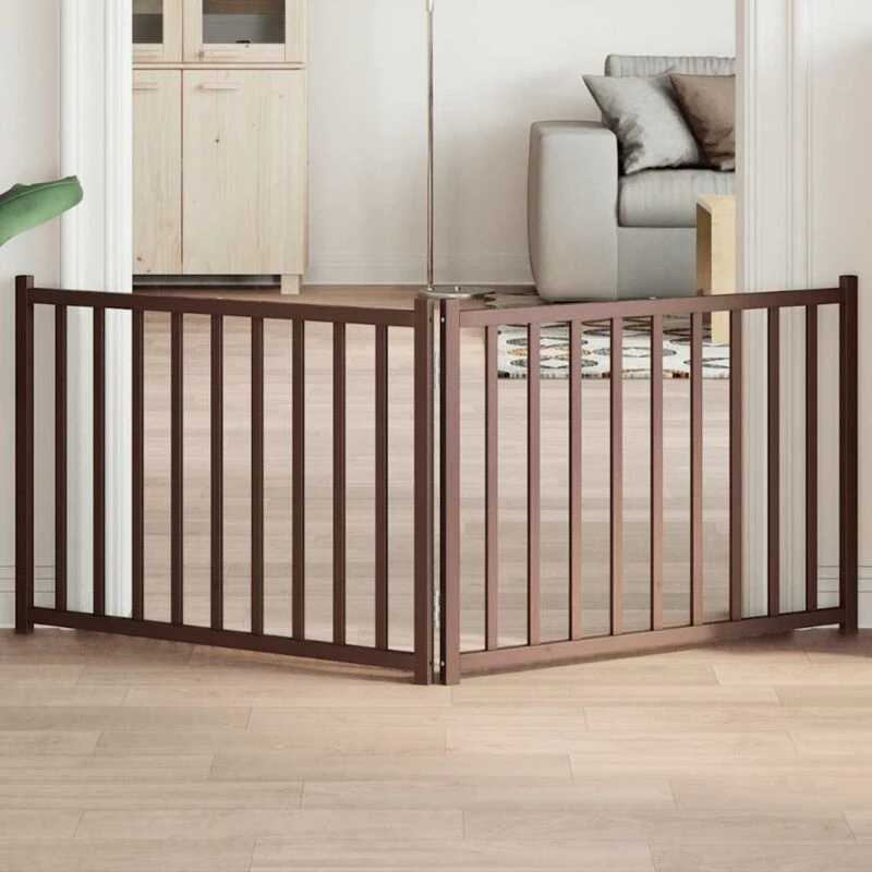 Image of vidaXL Dog Gate Foldable 2 Panels Brown Oak 160cm Solid Wood Fir, Brown 352296