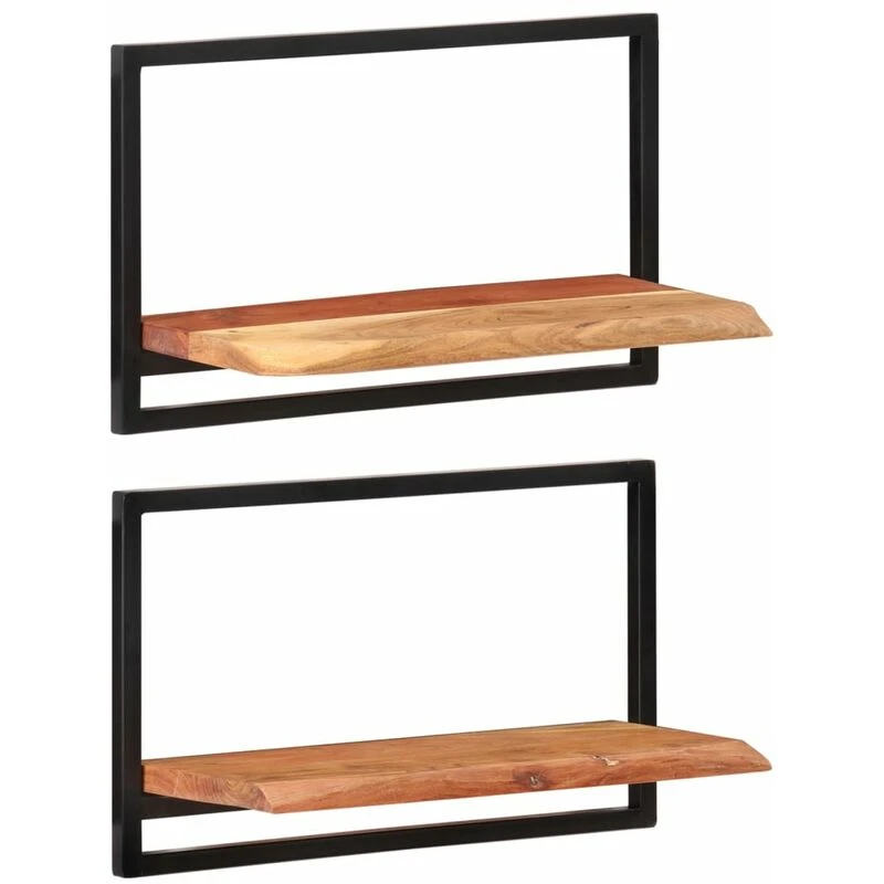 Image of VIDAXL Vidaxl - Wall Shelves 2 pcs 60x25x35cm Solid Wood Acacia and Steel 8720286672167