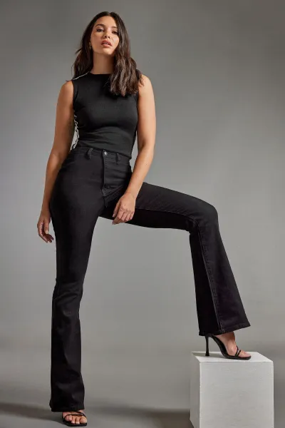 Image of Long Tall Sally Tall Denim Flare Jeans Black