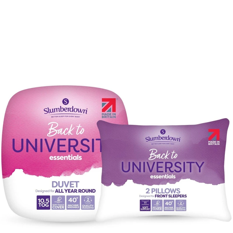 Image of Slumberdown Back To University Essentials Duvet + 2 Pillows 10.5 Tog unisex Single
