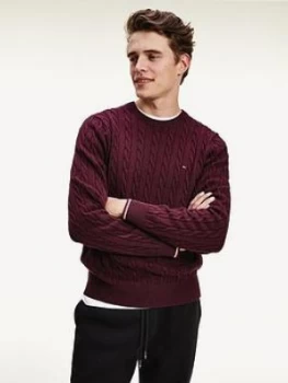 Image of Tommy Hilfiger Organic Cotton Cable Knitted Jumper - Burgundy