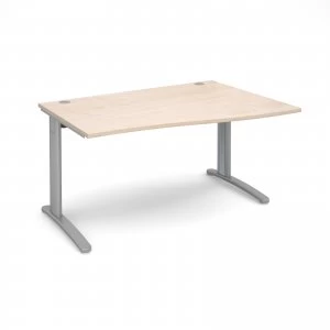 image of TR10 Right Hand Wave Desk 1400mm - Silver Frame maple Top