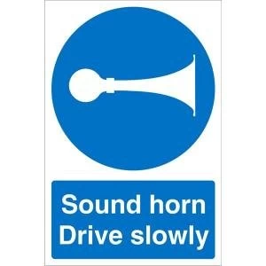 image of Warehouse Sign 400x600 1mm Plastic Sound horn Drive slowly Ref