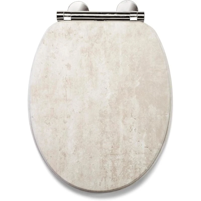 Image of Croydex Croydex - Wooden Pale Concrete Effect Toilet Seat, Soft Close, Flexi-Fix - Cawdor WL611120H