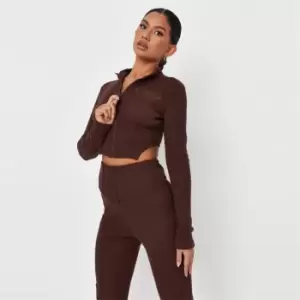 image of Missguided Corset Waist Crop Zip Through - Brown