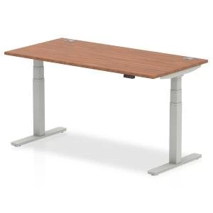 image of Trexus Sit Stand Desk With Cable Ports Silver Legs 1600x800mm Walnut