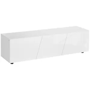 Image of HOMCOM TV Cabinet Stand for TVs up to 70", High Gloss Doors TV Unit with 3 Cupboards, Storage Shelves and 2 Cable Holes for Living Room, White