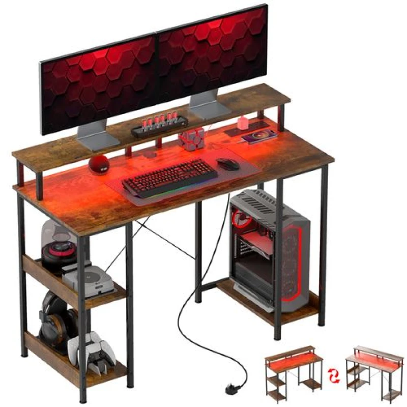 Image of HOMCOM Computer Desk Reversible Home Office Desk with Storage Brown