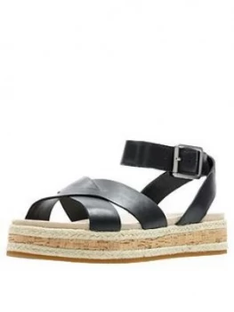 Clarks Botanic Poppy Wedge Sandal, Black Leather, Size 4, Women