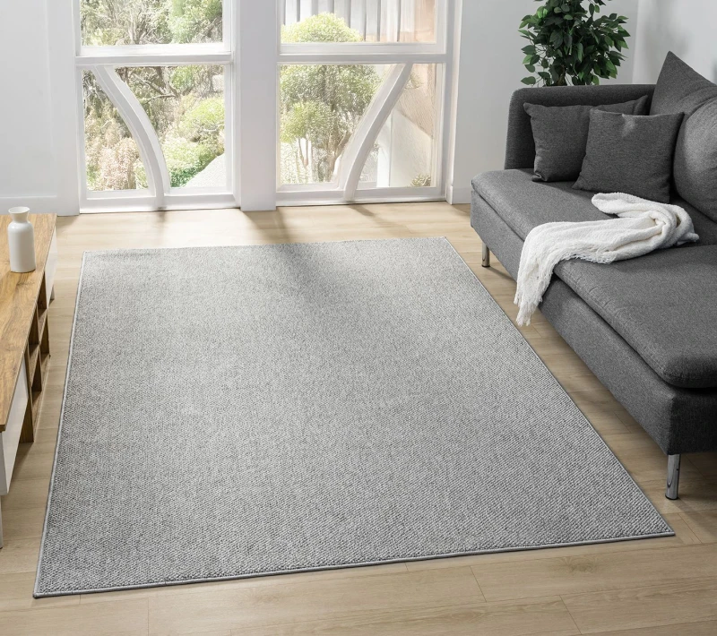 Image of Avior Washable Plain Living Room Area Rug - Loop Pile Pebble Design Grey 60Cm X 220Cm