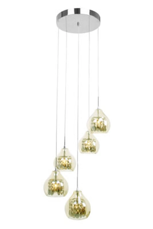 Image of Orsina Smoked Glass And Chrome 5 Pendant Light, Elegant Hanging Ceiling Fixture With Cut Glass Detail