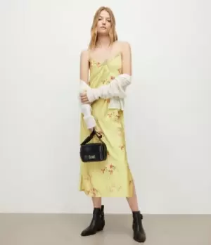 Image of AllSaints Womens Mae Solanio Maxi Dress, Chartreuse Yellow, Size: 12