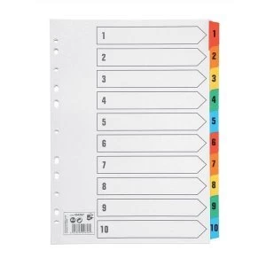 image of 5 Star Office Index 150gsm Card with Coloured Mylar Tabs 1 10 A4 White