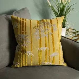 Image of Paoletti - Anji Bamboo Jacquard Velvet Cushion Cover, Gold, 50 x 50 Cm