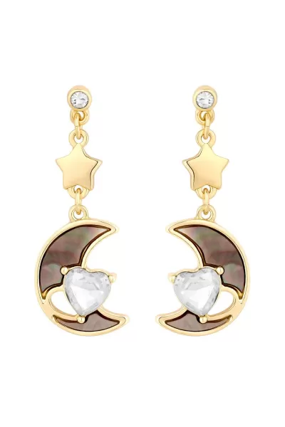 image of Gold Black Mother Of Pearl Celestial Drop Earrings