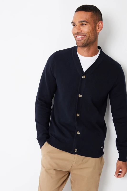 Image of Threadbare Threadbare Men 'Overton' Cotton Blend Knitted Cardigan in Navy Size: Medium Navy M Male 7625914434692