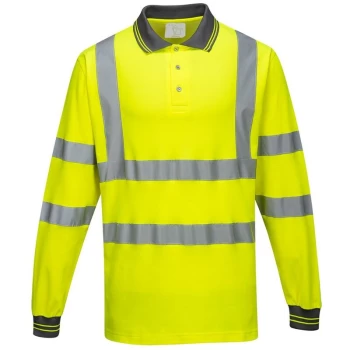 Image of S271YERM - sz M Long Sleeved Cotton Comfort Polo - Yellow - Portwest