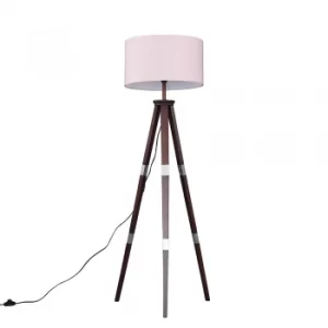 image of Willow Dark Wood Tripod Floor Lamp with XL Pink Reni Shade