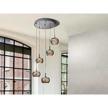 image of Schuller Ari - 5 Light Dimmable Spiral Crystal Ceiling Cluster Pendant Remote Control Chrome, G9