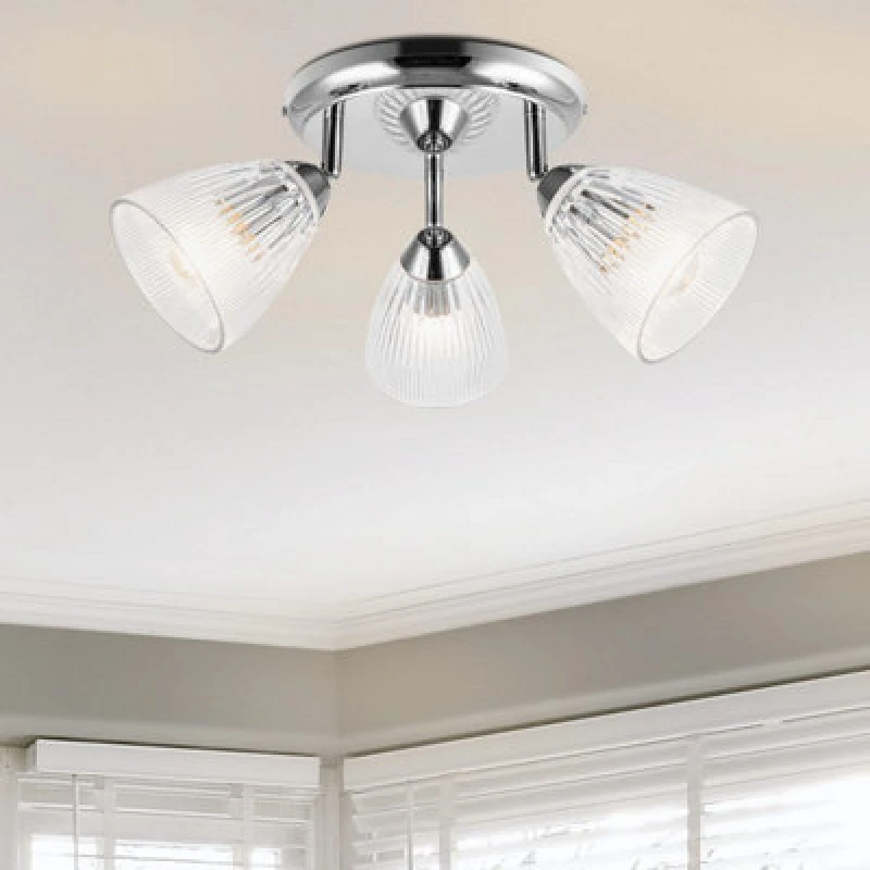 Image of Cosylyte Athella Bathroom 3 Light Modern Ribbed Glass Spotlight - Chrome Base