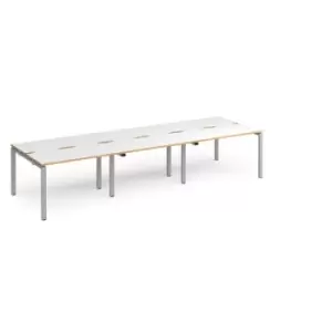 image of Bench Desk 6 Person Rectangular Desks 3600mm White/Oak Tops With Silver Frames 1200mm Depth Adapt