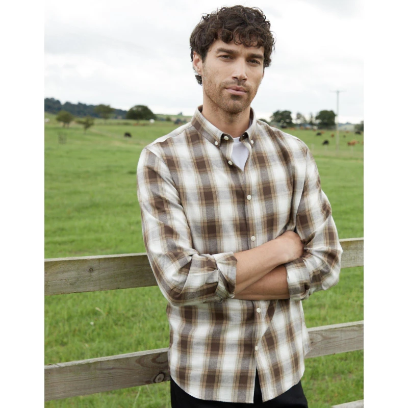 Image of Threadbare Mens Cheque Long-Sleeve Patterned Shirt Chocolate male Small